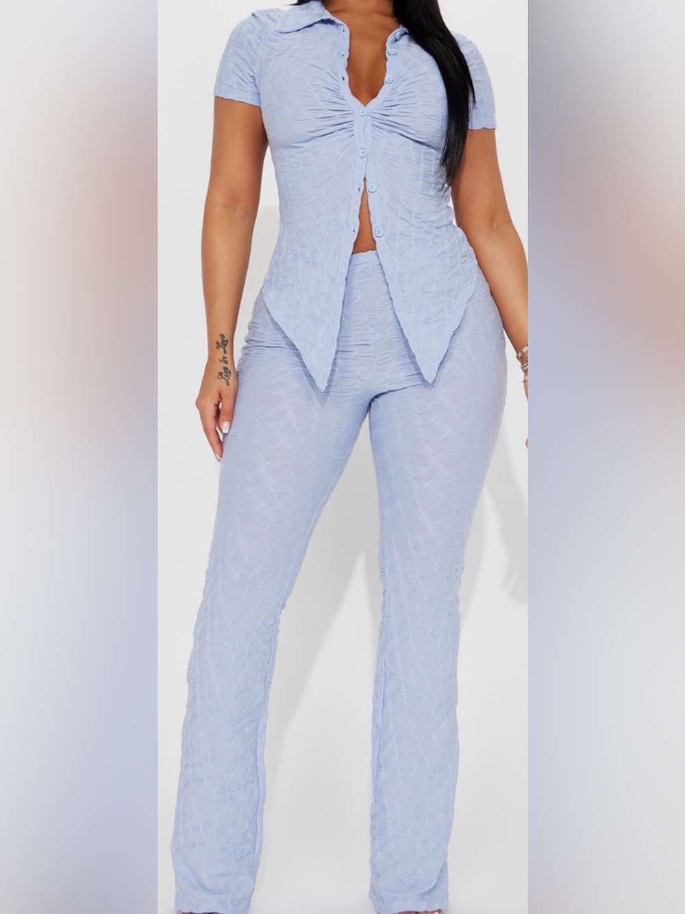 OVO Light Blue Textured Wide-Leg Pants